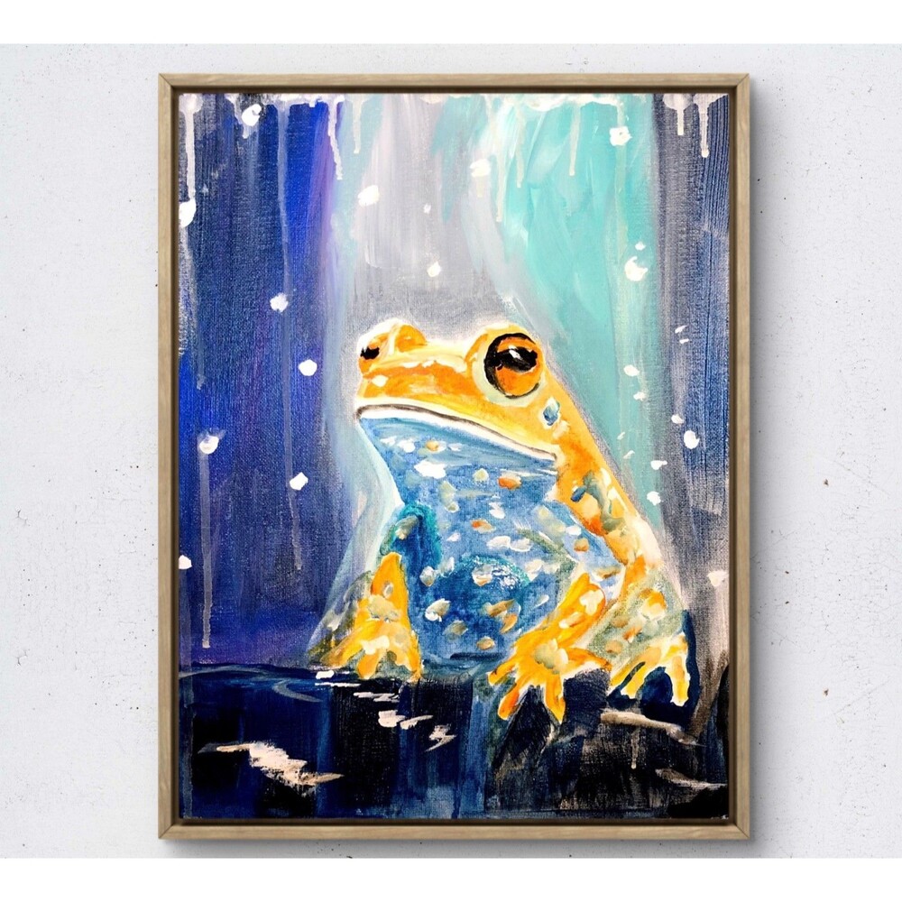 WS original spotted frog painting 14X11 canvas acrylic abstract modern wall art